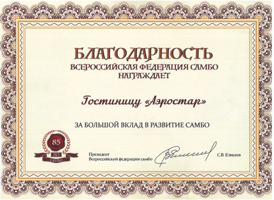 Commendation from the All-Russian Sambo Federation 2024